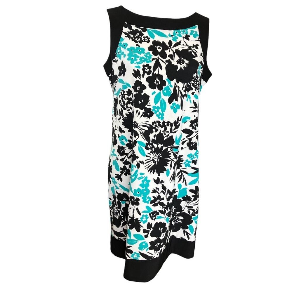 Jessica Howard Turquoise Black White Sleeveless Floral Dress Size 10